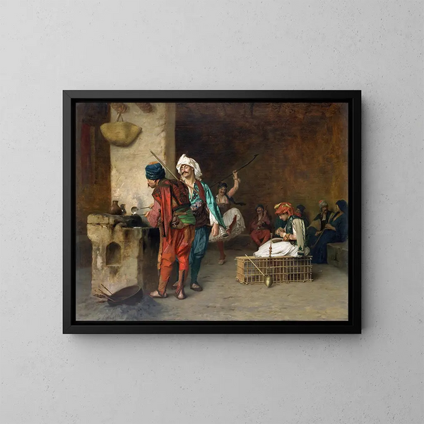 Café House i Kairo, kugleskud - Jean-Léon Gérôme — indrammet kunstværk på væggen