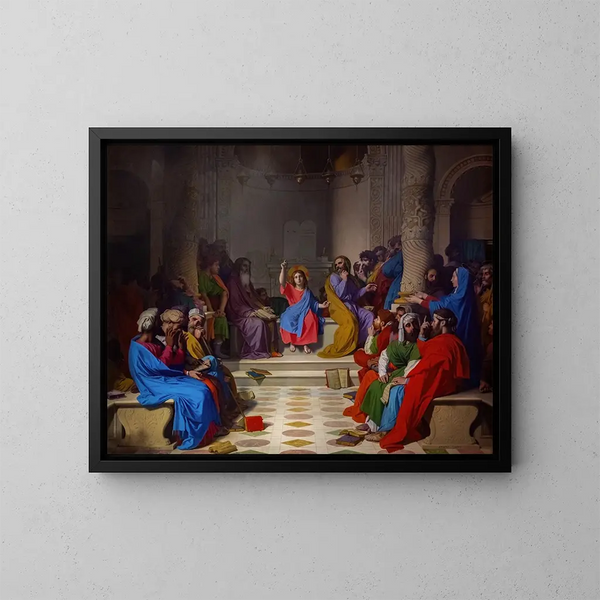 Jesus blandt lærerne - Jean-Auguste-Dominique Ingres — indrammet kunstværk på væggen