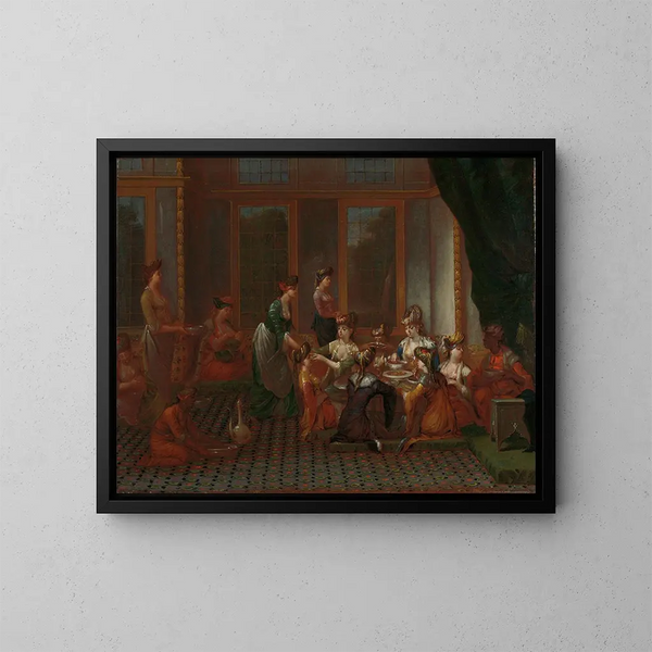 Banquet de femmes turques distinguées - Jean-Baptiste Vanmour — indrammet kunstværk på væggen