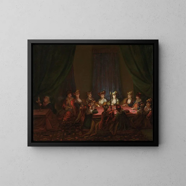 Fête af armenske, der spiller kort - Jean-Baptiste Vanmour — indrammet kunstværk på væggen