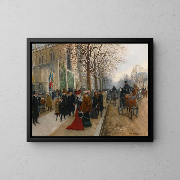 Efter messen i Sankt Trinitets kirke, jul 1890 - Jean Béraud — indrammet kunstværk på væggen