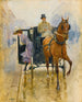 ung kvinde, der stiger ud af en fiacre - Jean Béraud — visning af kunstværket