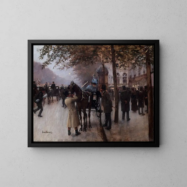 Le boulevard des Capucines om aftenen foran Café Napolitain - Jean Béraud — indrammet kunstværk på væggen