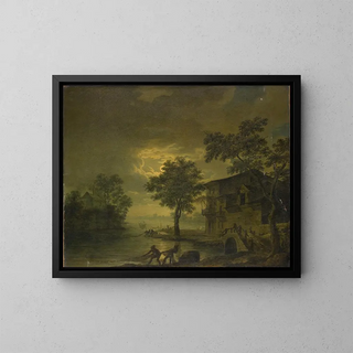 Jean Franois Hu - River Landscape with Fishermen at Moonshine.webp