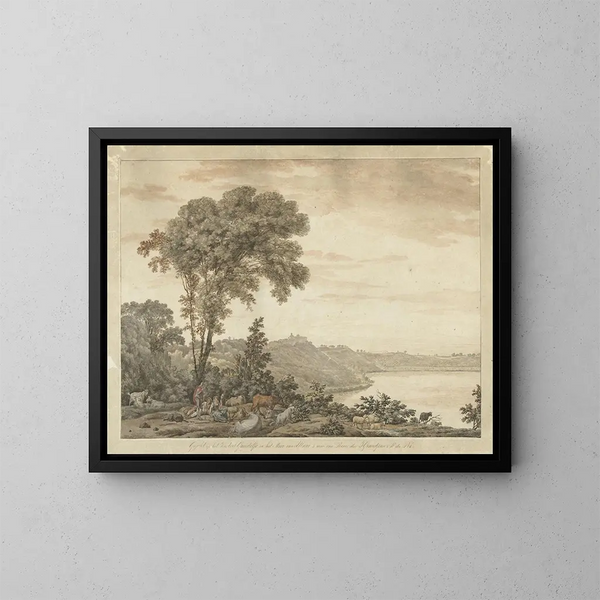 Vue de Castel Gandolfo et du lac d'Albano - Jean Grandjean — indrammet kunstværk på væggen