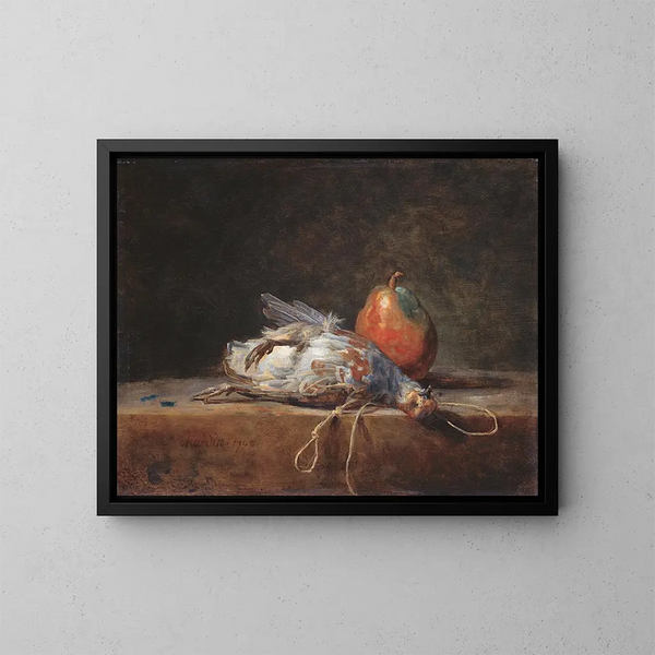 Naturtro med vildand og pære - Jean Siméon Chardin — indrammet kunstværk på væggen