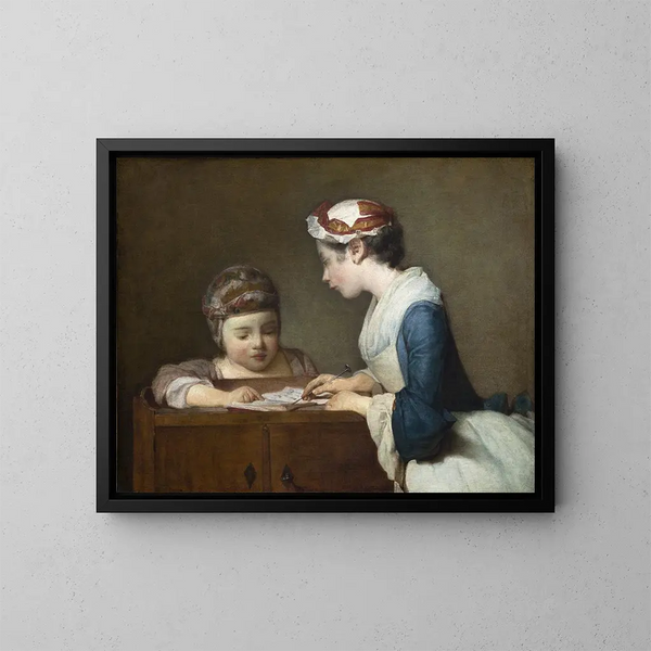 La Petite Maîtresse d'école - Jean Siméon Chardin — indrammet kunstværk på væggen