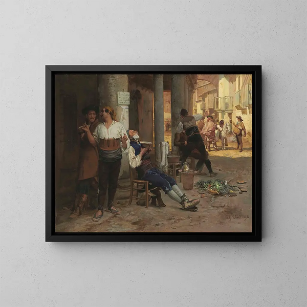 Barbier ambulant i Spanien - Jehan Georges Vibert — indrammet kunstværk på væggen