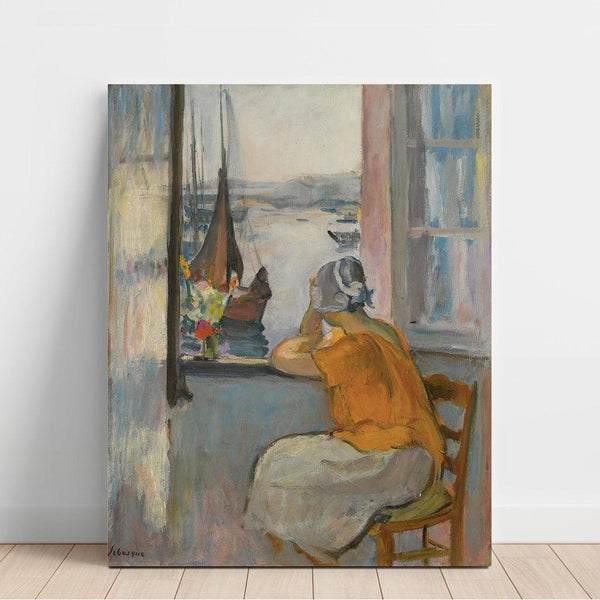 Reproduktion af maleriet af ung kvinde foran det åbne vindue på øen Yeu - Henri Lebasque