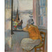 Reproduktion af maleriet af ung kvinde foran det åbne vindue på øen Yeu - Henri Lebasque