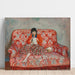 Reproduktion af maleriet af den unge pige, der syr på en sofa - Henri Lebasque