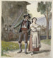 Ungt par i uenighed danser foran et hus - Wilhelm Marstrand — visning af kunstværket
