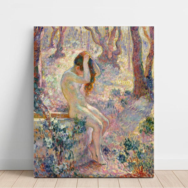 Reproduktion af maleriet af et ungt nøgne siddende ved en brønd - Henri Lebasque