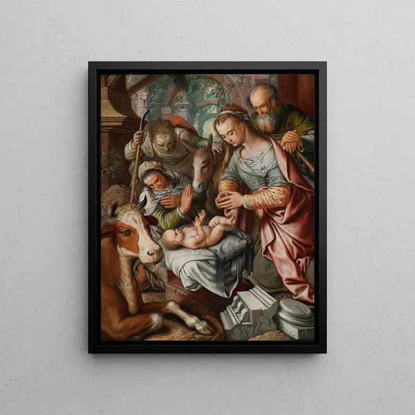 L'Adoration des bergers - Joachim Beuckelaer — indrammet kunstværk på væggen