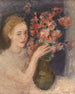 Pige ved et bord med blomster - Joachim Weingart — visning af kunstværket