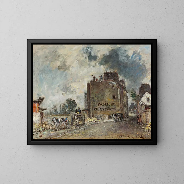 Johan Barthold Jongkind - Nedrivningsarbejde på Rue des Francs-Bourgeois Saint-Marcel — indrammet kunstværk på væggen