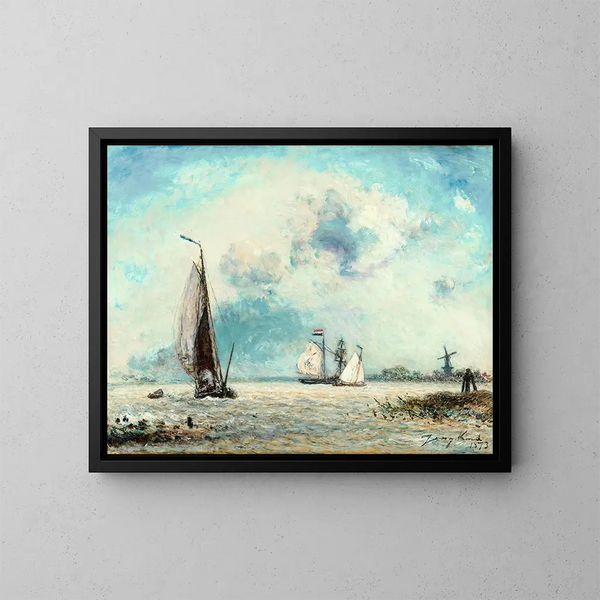 Bateaux à voile sur la Meuse - Johan Barthold Jongkind — indrammet kunstværk på væggen