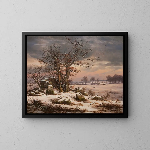 Vinterlandskabskunsttryk nær Vordingborg, Danmark - Johan Christian Dahl — indrammet kunstværk på væggen