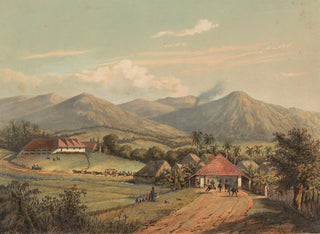 Vue de la route entre Buitenzorg et Preanger Den store vej fra Buitenzorg mod Preanger-provinsen - Johan Conrad Greive — visning af kunstværket