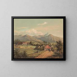 Vue de la route entre Buitenzorg et Preanger Den store vej fra Buitenzorg mod Preanger-provinsen - Johan Conrad Greive — indrammet kunstværk på væggen