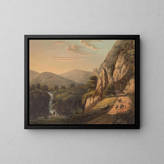 Johan Conrad Greive - Gezicht op een waterval en landweg in Preanger op Java In het Sumandansche.webp