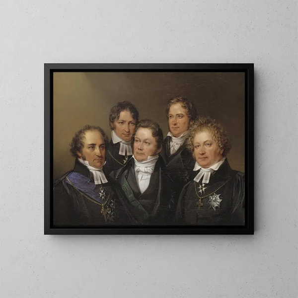 Johan Olof Wallin, Jns Jacob Berzelius, Frans Michael Franzén, Erik Gustaf Geijer og Esaias Tegnér - Johan Gustaf Sandberg — indrammet kunstværk på væggen