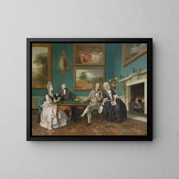 maleriet Familien Dutton i stuen på Sherborne Park, Gloucestershire - Johan Joseph Zoffany — indrammet kunstværk på væggen