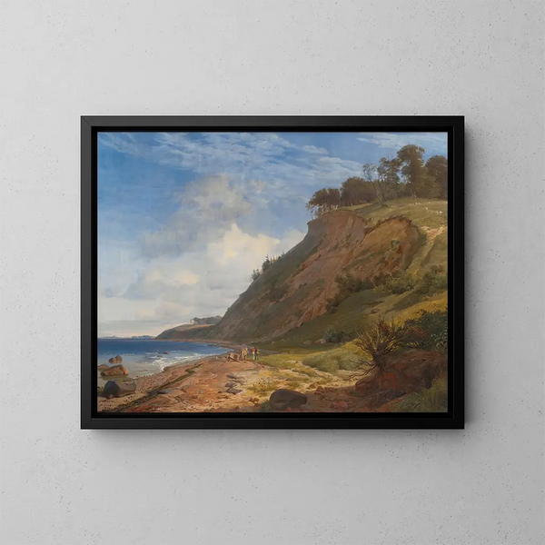 Dansk kystlandskabsmaleri fra Kitns over Roskilde Fjord, Zealand - Johan Thomas Lundbye — indrammet kunstværk på væggen