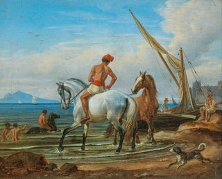 Le badning af heste i Napoli - Johann Adam Klein — visning af kunstværket