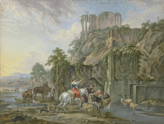 hyrder nær en romersk fontæne - Johann Albrecht Friedrich Rauscher — visning af kunstværket