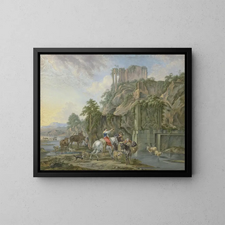 hyrder nær en romersk fontæne - Johann Albrecht Friedrich Rauscher — indrammet kunstværk på væggen