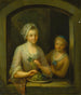 En kvinde og en pige ved et vindue - Johann Andreas Herrlein — visning af kunstværket