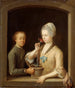 En kvinde og en ung mand ved et vindue - Johann Andreas Herrlein — visning af kunstværket