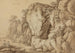 et ungt par, der sidder nær en massiv klippeformation - Johann August Nahl II — visning af kunstværket
