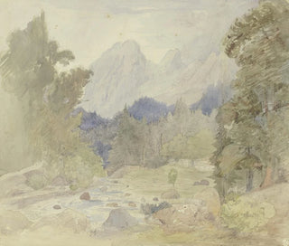 Landskabsbillede af bjerglandskab med en bæk nær Berchtesgaden - Johann Balthasar Bauer — visning af kunstværket