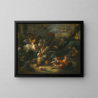 Johann Baptist Drechsler - A Forest Floor Still Life With Poultry Attacked By A Hawk.webp