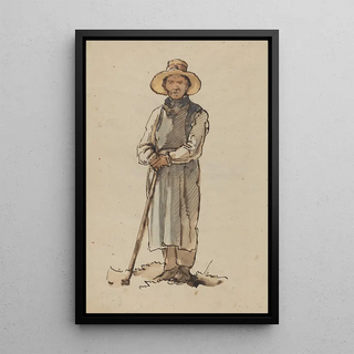 Johann Baptist Kirner - Bauer mit breitrandigem Hut sich auf eine Hacke sttzend.webp