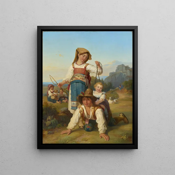 Børn, der leger - Johann Baptist Kirner — indrammet kunstværk på væggen