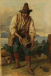 Italiensk maleri med en høj hat, der holder en træspand i hænderne - Johann Baptist Kirner — visning af kunstværket