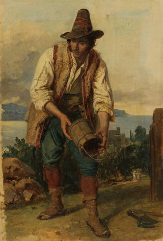 Johann Baptist Kirner - Italiener mit hohem Hut einen hlzernen Eimer in den Hnden haltend.webp