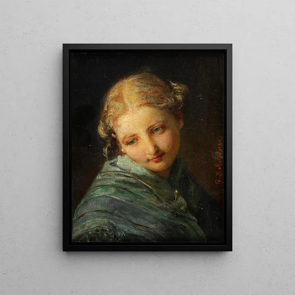 Portrait af en ung blond kvinde - Johann Baptist Reiter — indrammet kunstværk på væggen