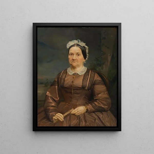 Portræt af en dame i brun silke kjole - Johann Baptist Reiter — indrammet kunstværk på væggen