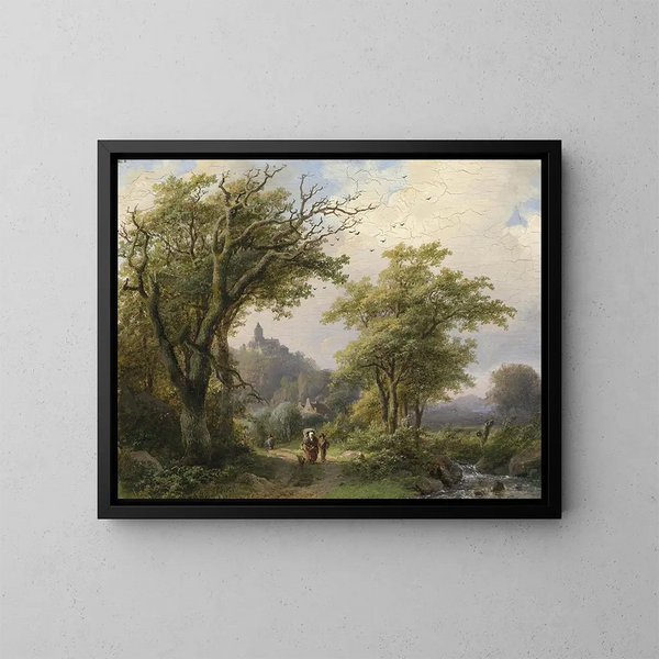 Promeneur au bord d'un ruisseau - Johann Bernhard Klombeck — indrammet kunstværk på væggen