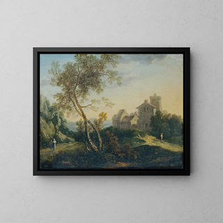 Johann Christian Brand - Ideale Landschaft mit Bumen und befestigtem Dorf Der Abend.webp