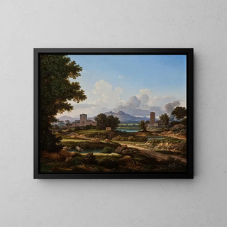Johann Christian Reinhart | Maleri af Scène du Campagne romaine Torre del Quinto — indrammet kunstværk på væggen