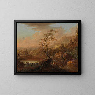 Johann Christian Vollerdt - A mountain landscape with travellers.webp