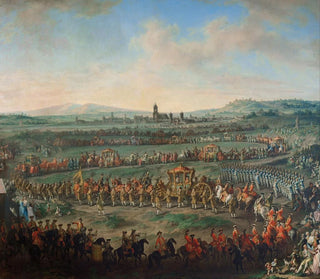 Johann Dallinger von Dalling - Entrance of the Emperor Franz I Stephan and his son Joseph II into Frankfurt on March 29 1764.webp