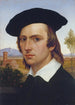 Selvportræt med beret foran et romersk landskab - Johann David Passavant — visning af kunstværket