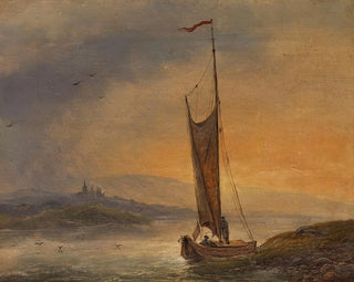 Johann Friedrich Boeck - zugeschrieben Segelboot im Abendlicht.webp