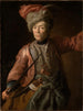 Portræt af en ældre kvinde i hussaruniform - Johann Georg Dathan — visning af kunstværket